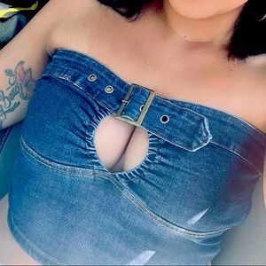 Cider denim buckle crop top size XL